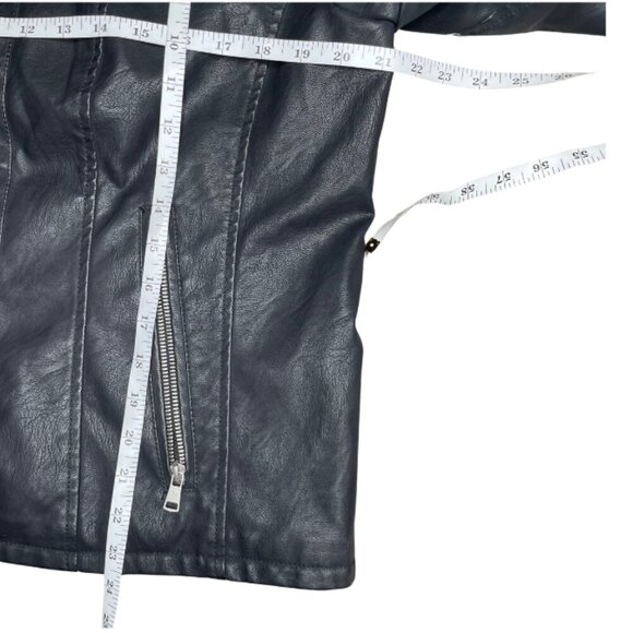 Baccini Women's Faux Leather Aviator Jacket Black Fur Collar Full Zip Size Large - Picture 7 of 11